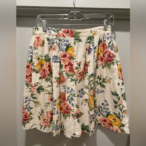 Vintage 90s Cream White Susan Bristol Knee-Length A-line Pleated Floral Skirt